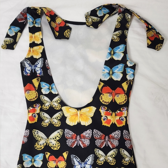 Little Black Butterfly Low Cut Back Mini Dress S - Picture 3 of 5